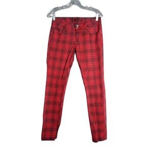 Truce Red/Black Plaid Mid Rise Skinny Jeans Juniors Size 7 Skater Punk Goth
